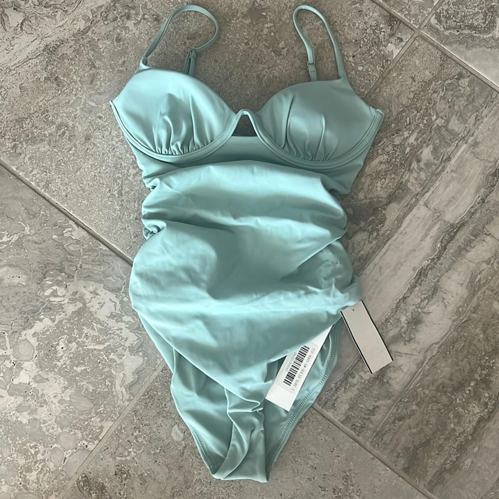 Jonathan Simkhai Laine Draped Satin Underwire One-Piece Swimsuit Size S NEW wTag