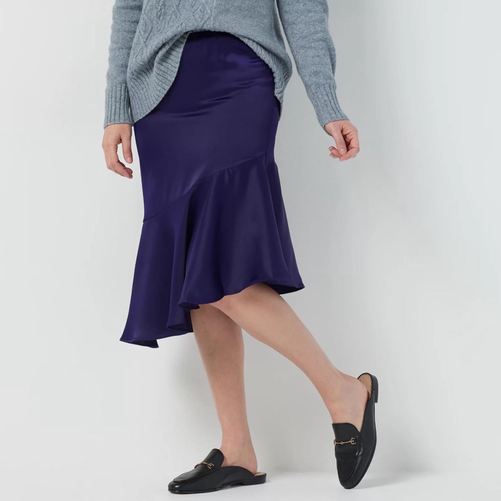 NEW Jason Wu Matte Satin Tiered Skirt in Purple, Size L New Original Packaging
