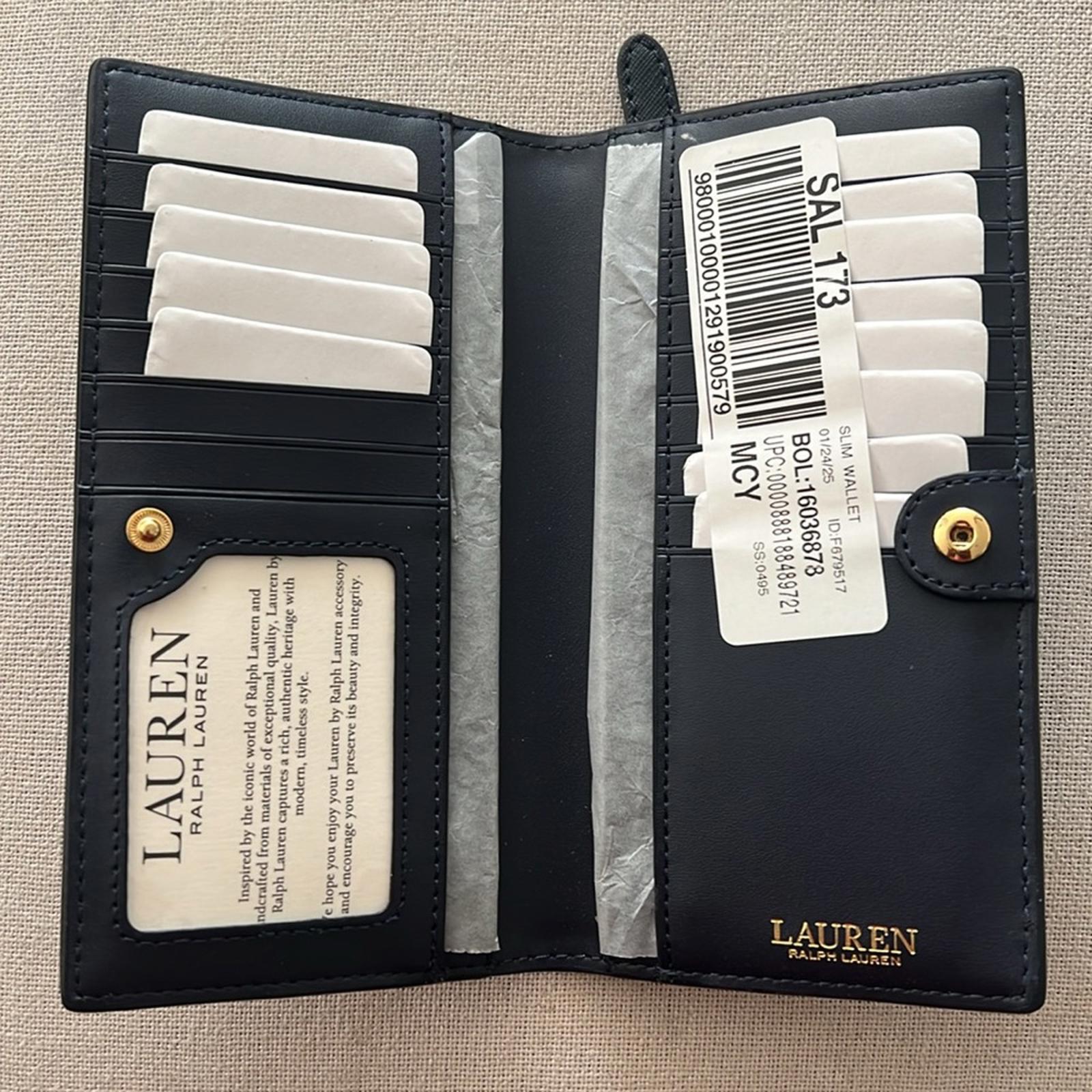 Lauren Ralph Lauren Crosshatch Leather Slim Wallet in Refined Navy, NWT