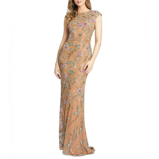Mac Duggal Beaded Floral Gown Formal Dress, Mustard Yellow, Size 10 New w/Tag