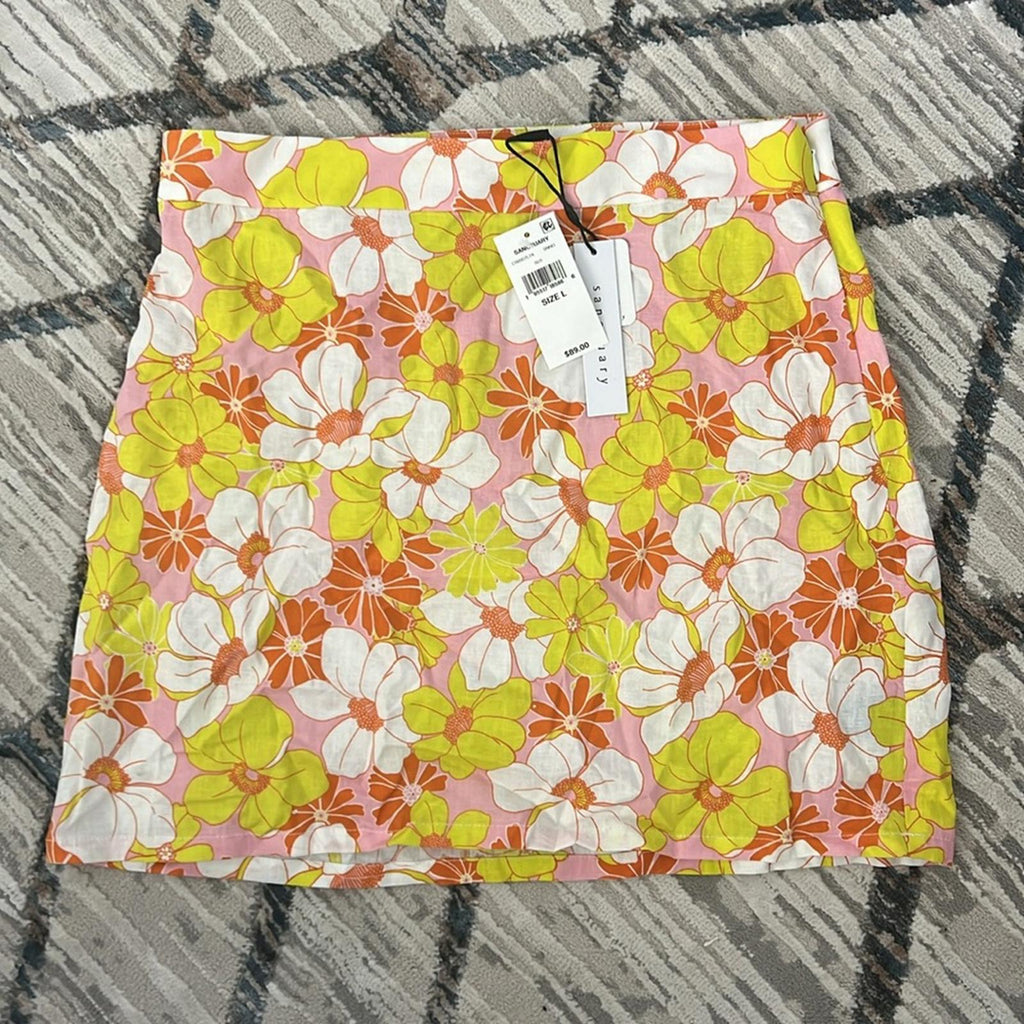 Sanctuary Everywhere Linen Blend Mini Skirt in Sunny Days, Size L New w/Tag
