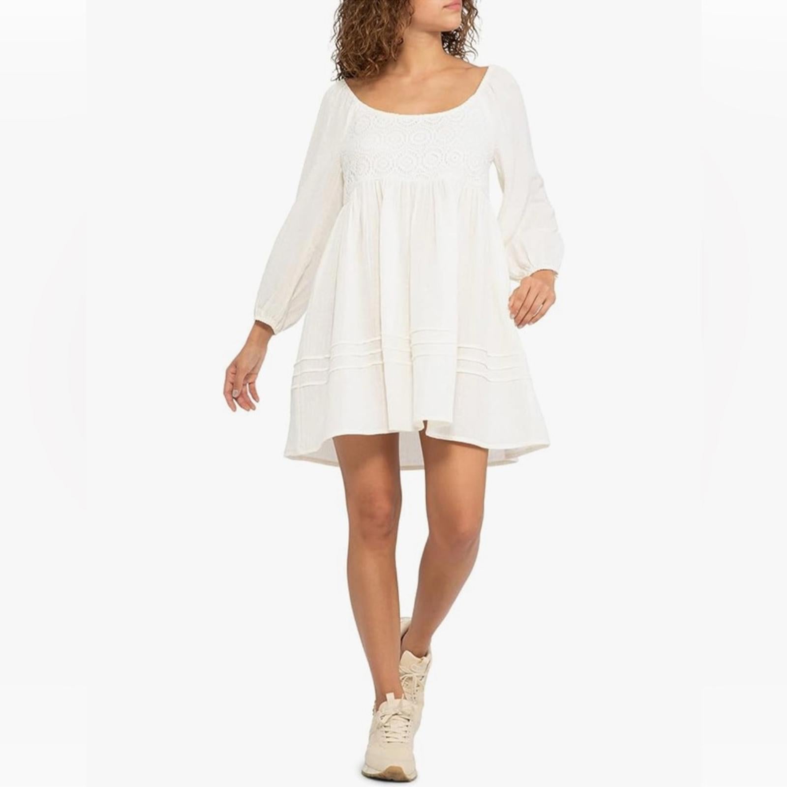 Sanctuary Summer Swing Dress in Gauze w/Crochet, White Size S NEW w/Tag