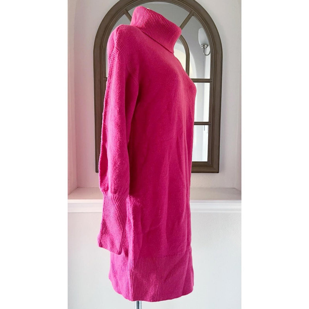 Gibson Latimer Puff-Sleeve Turtleneck Sweater Dress in Pink, Size M NEW w/o Tag