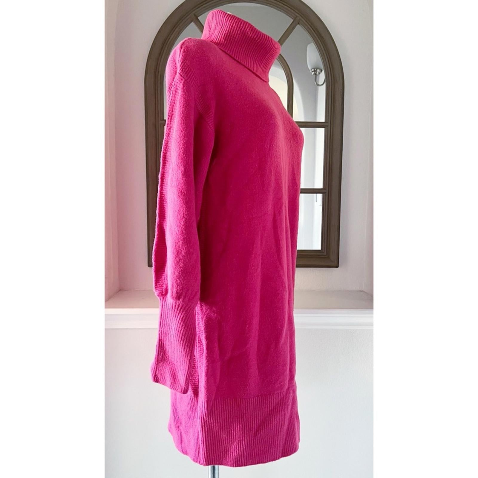 Gibson Latimer Puff-Sleeve Turtleneck Sweater Dress in Pink, Size M NEW w/o Tag
