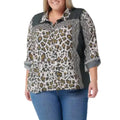 Tolani Collection Button Front Shirt in Grey Leopard Print, Size XL New w/Tag