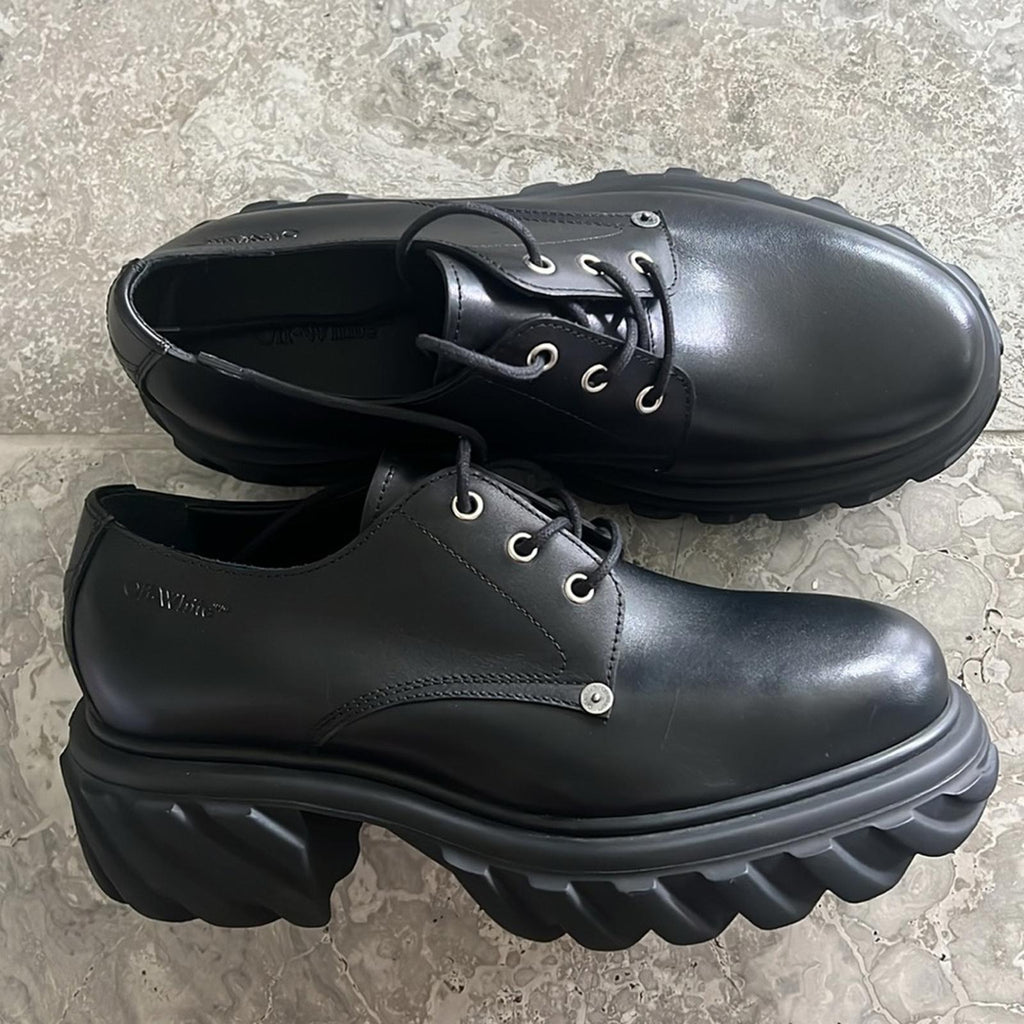 Off-White Men’s Exploration Derby Lug Sole Shoes in Black, NWT, Size 43