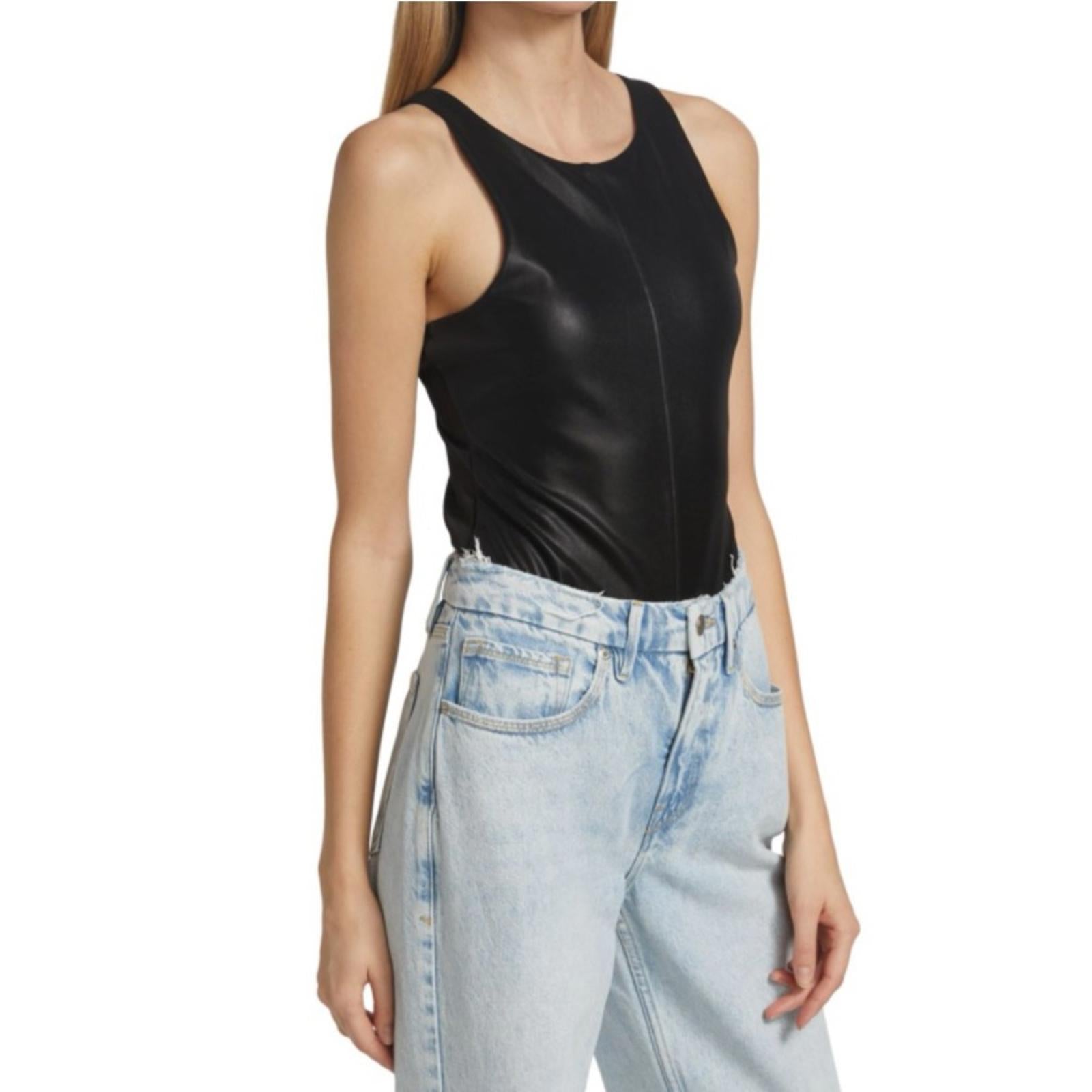 NEW Good American Faux Leather High-Neck Bodysuit in Black Size 4/XL NEW w/o Tag