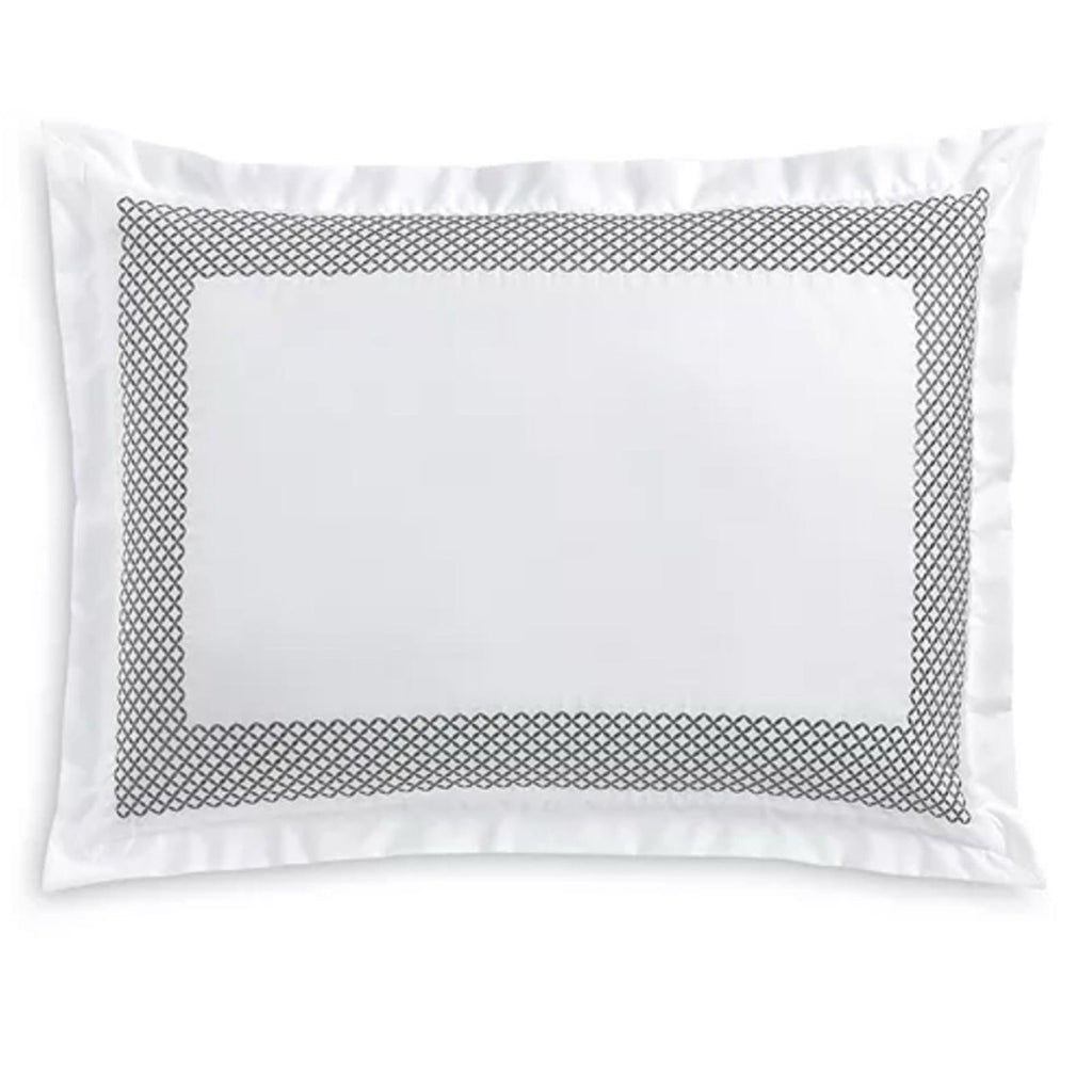 Hudson Park Collection Embroidered Geo King Sham 500 Thread Count, White/Blue