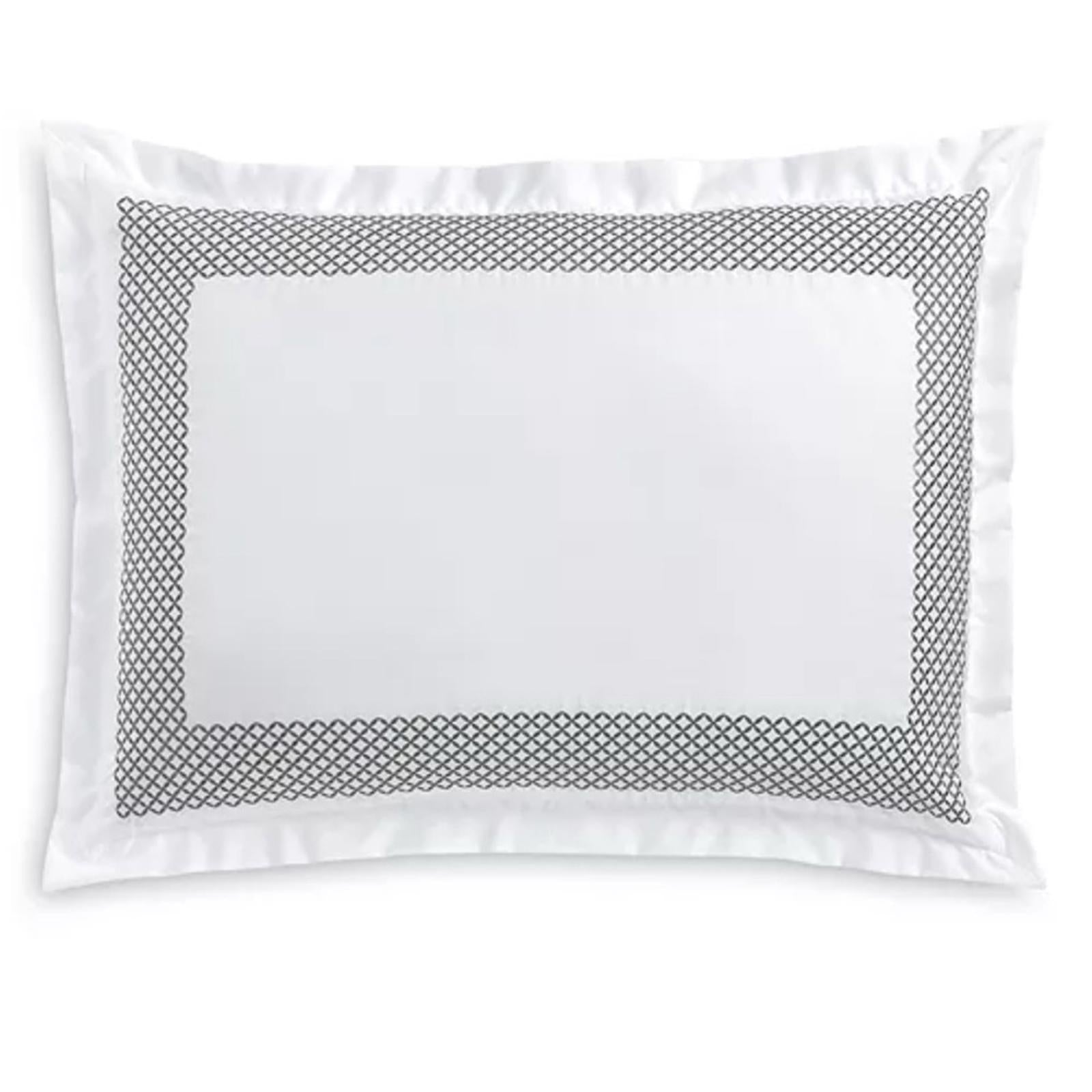 Hudson Park Collection Embroidered Geo King Sham 500 Thread Count, White/Blue
