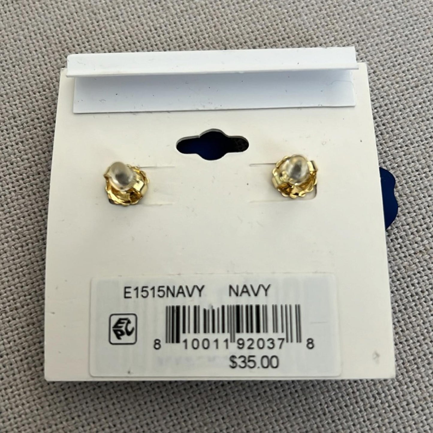 Zenzii Gold Tone Navy Painted Metal Flower Stud Earrings, New w/Tag $35