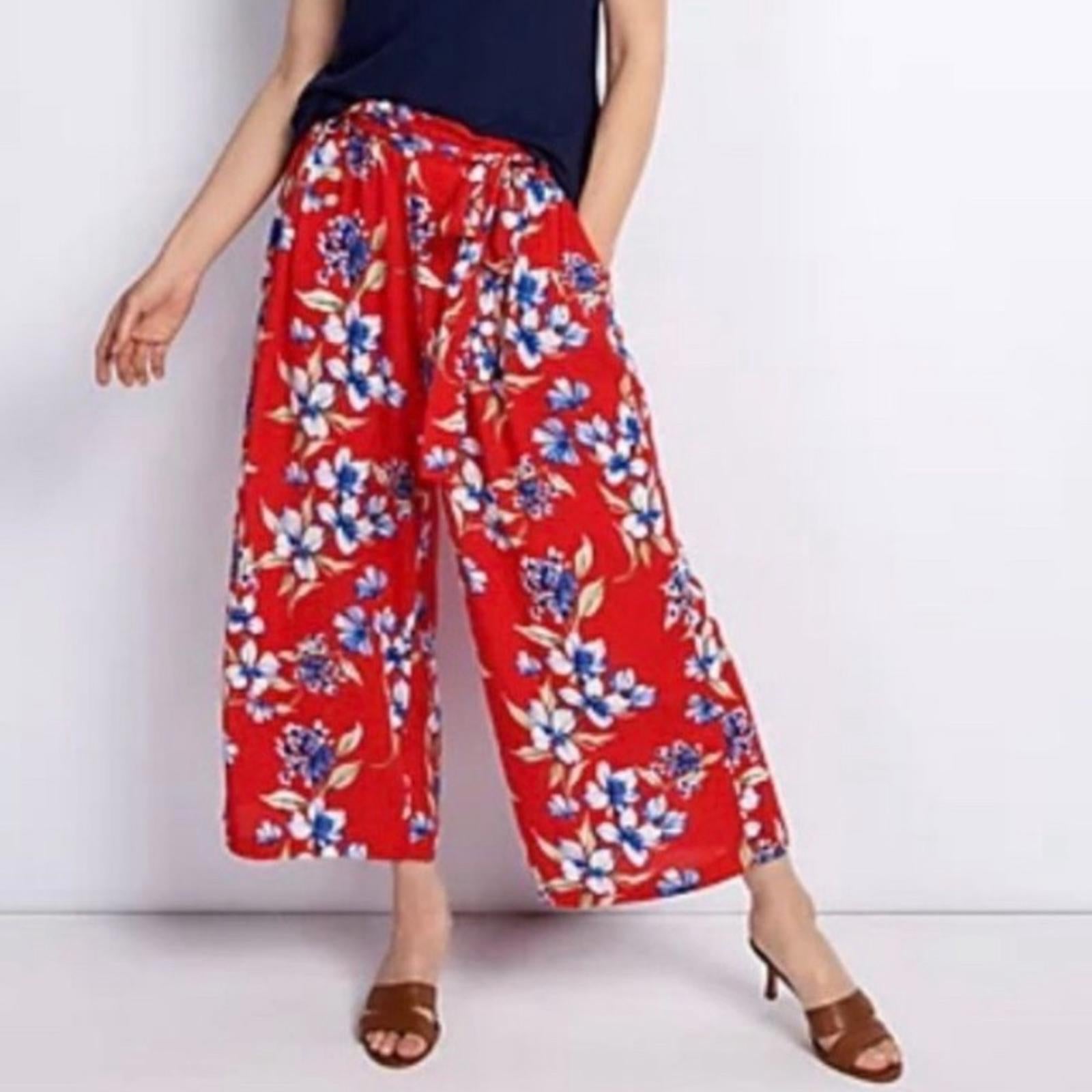 Gibson Look Cropped Wide Leg Belted Pants in Red Print, Size XL New in Packaging