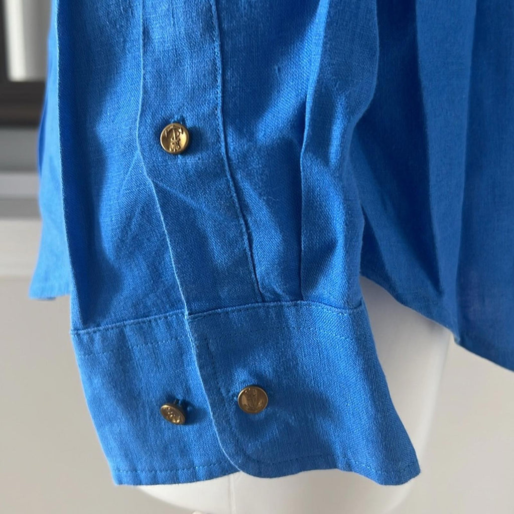 Lauren Ralph Lauren LINEN Blue Shirt Size L EXCELLENT!