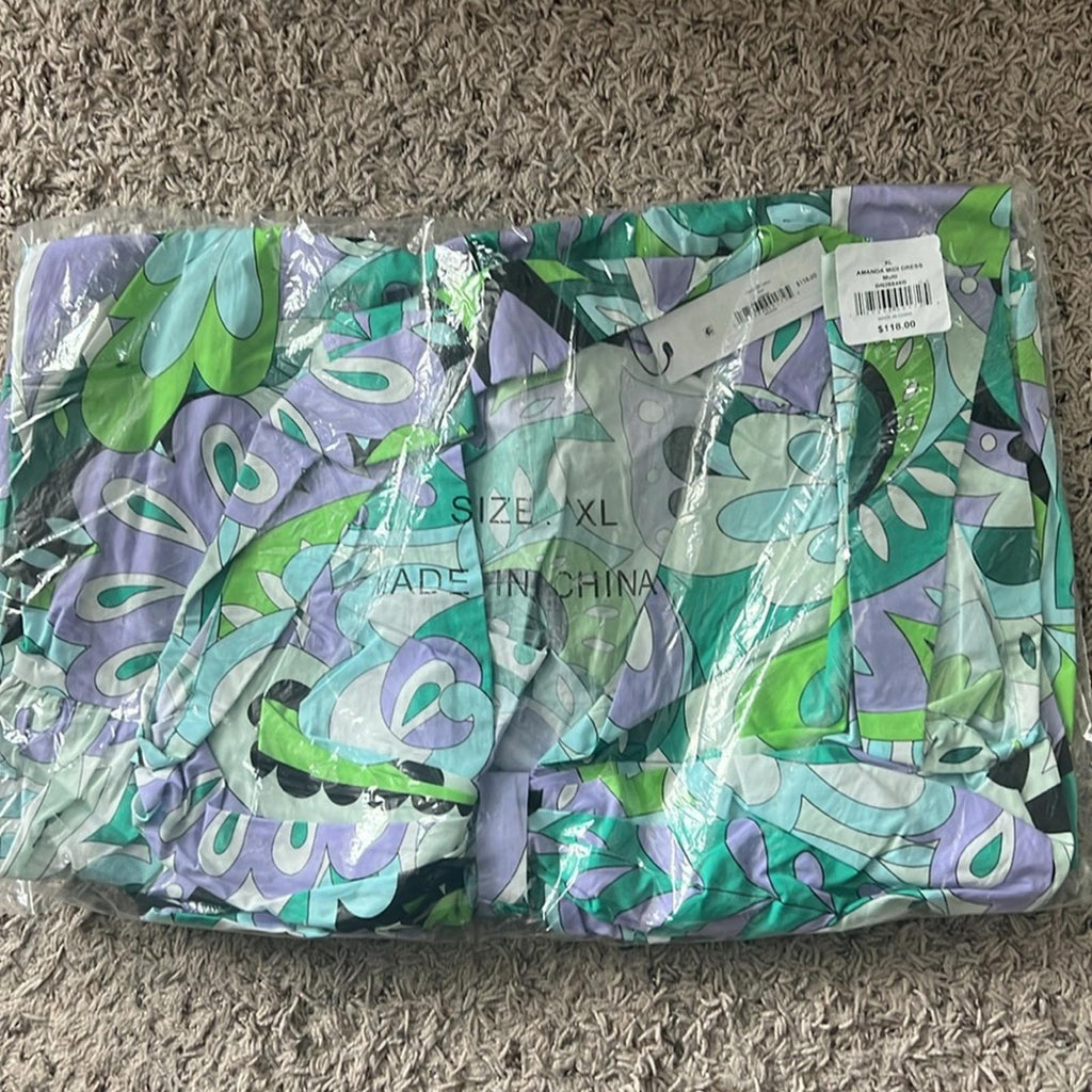 Steve Madden Amanda Cutout Midi Dress, Multi Size XL New w/Tag in Packaging