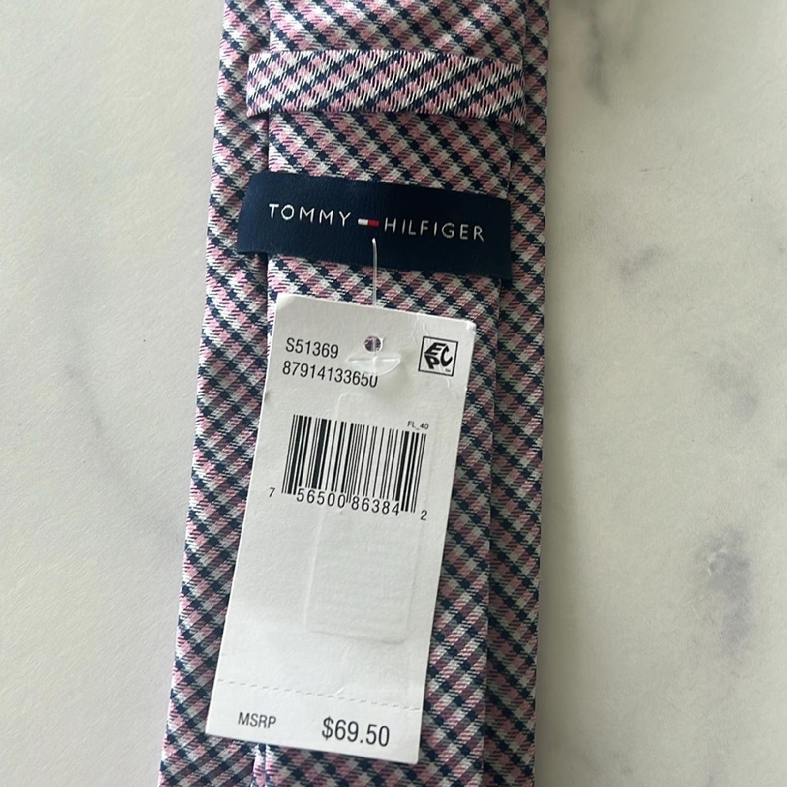 Tommy Hilfiger Men’s Gingham Tie in Pink/Blue, One Size, NWT