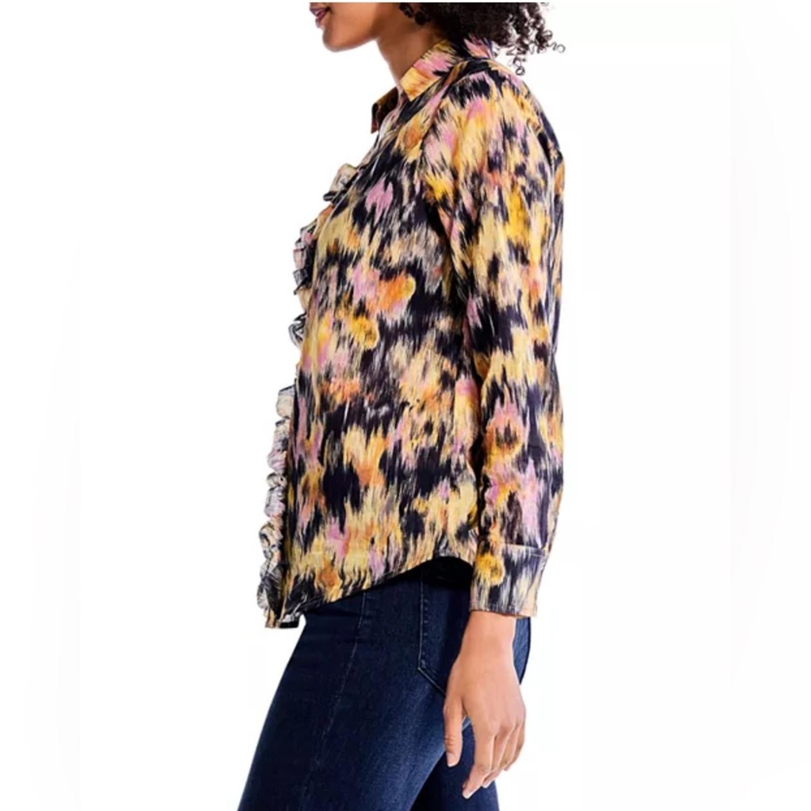 NIC+ZOE Dreamy Refined Ruffle Shirt, Yellow Multi Size XL New w/Tag $158