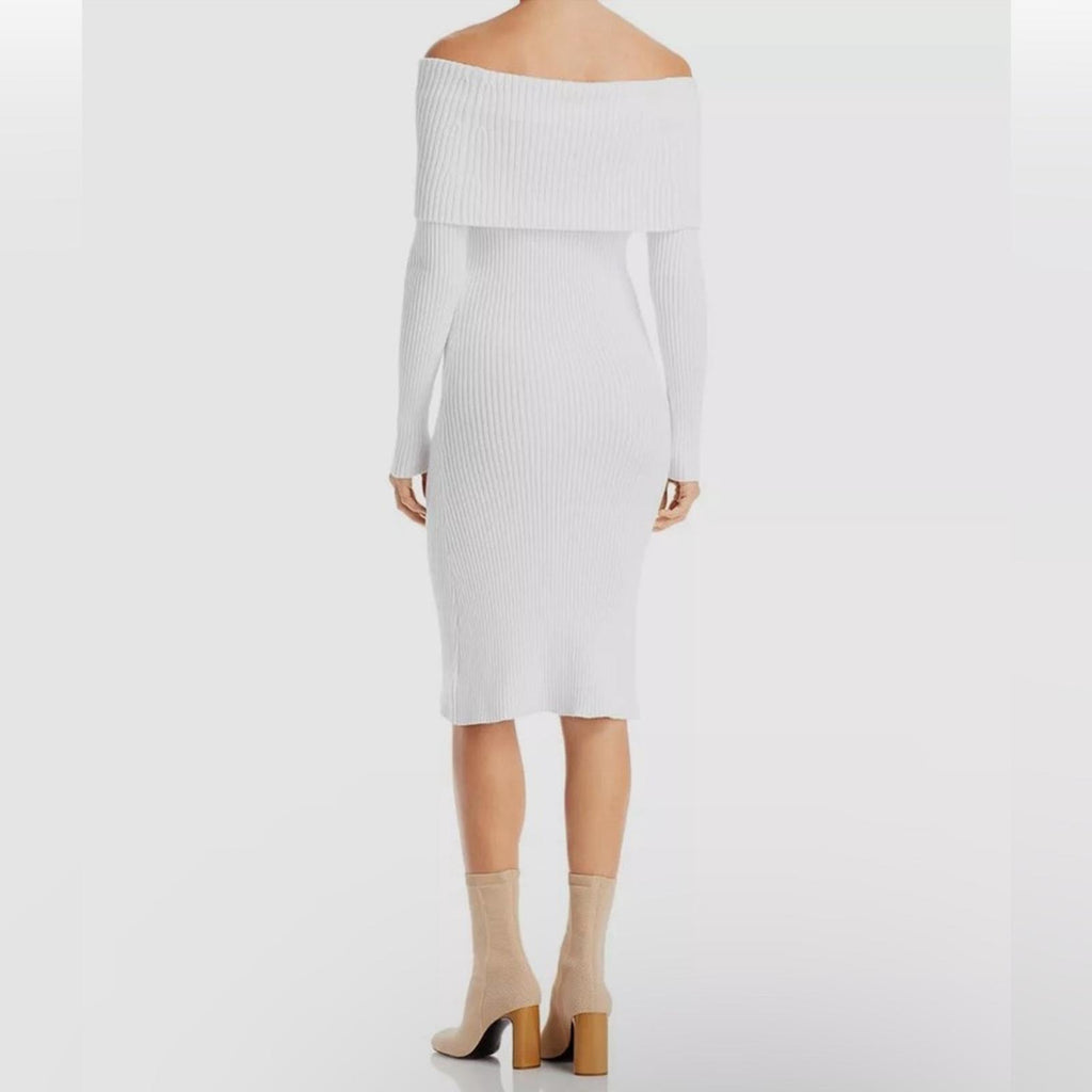 525 Off-the-Shoulder Ribbed Knit Sheath Dress in Bleach White Size XL NEW $148
