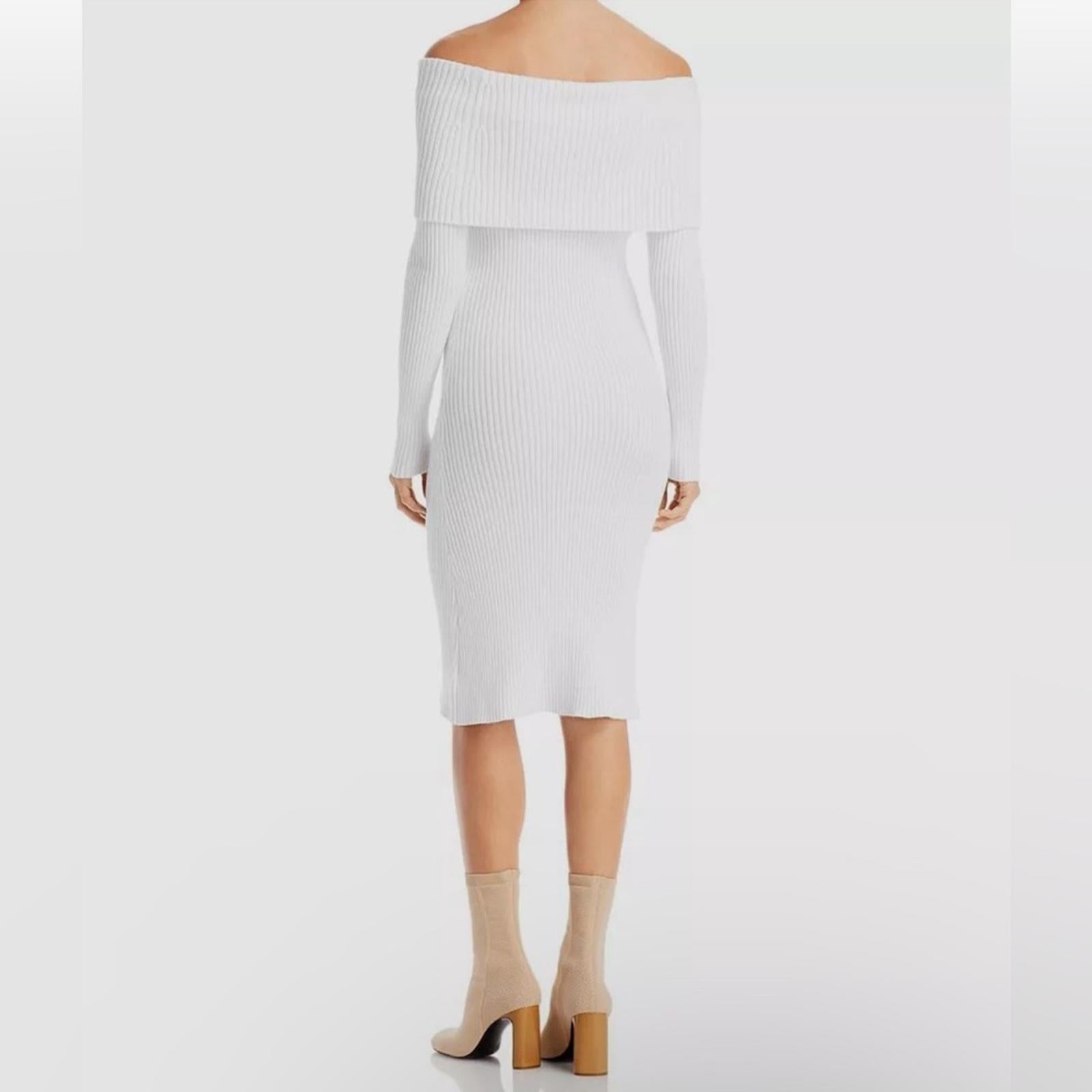525 Off-the-Shoulder Ribbed Knit Sheath Dress in Bleach White Size XL NEW $148