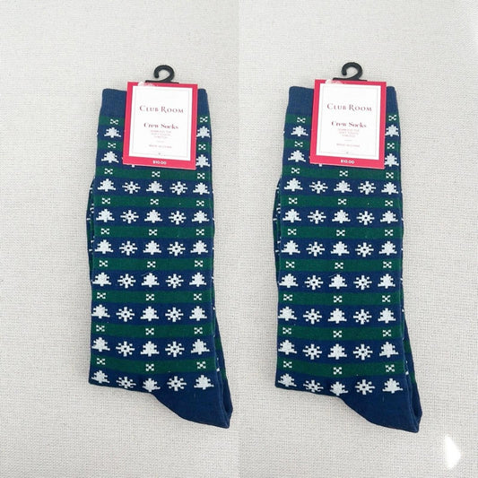 x2 Club Room Pine Trees Crew Socks, Soft Touch Stretch One Size New w/Tag