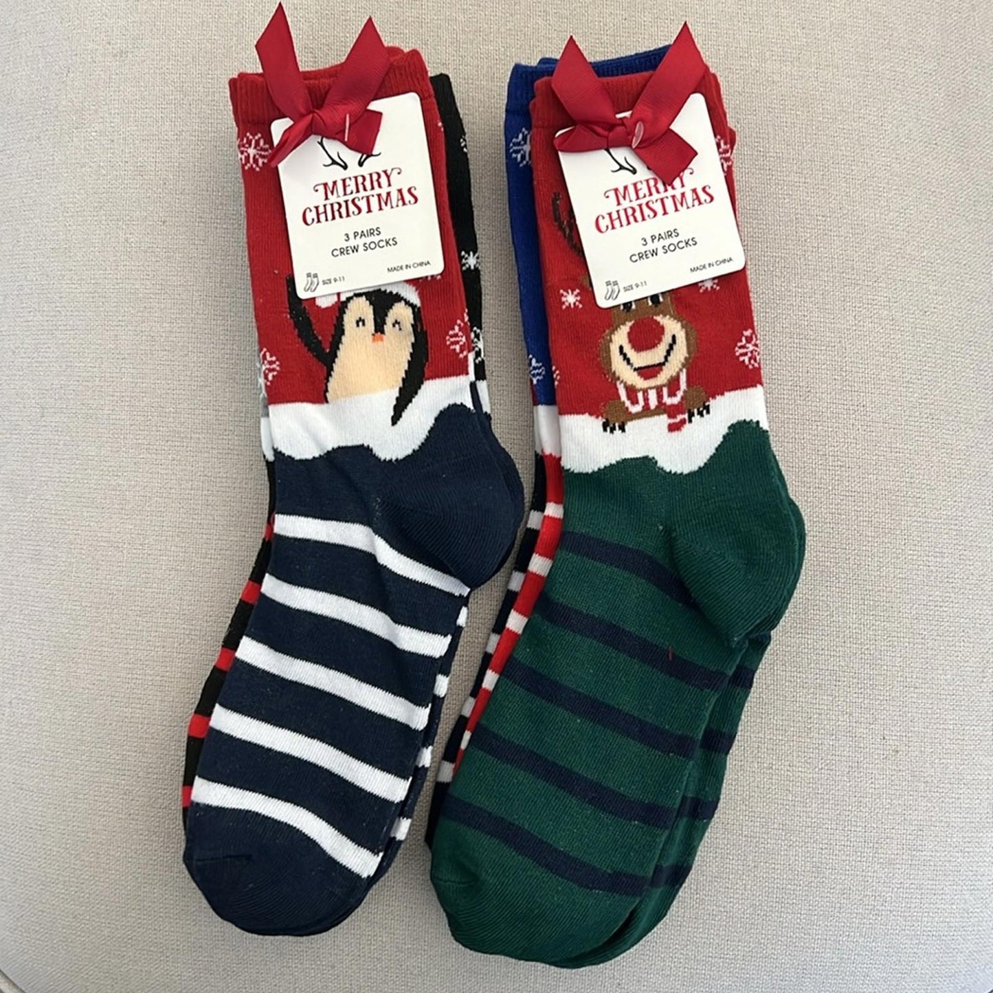 6-Pairs Holiday Crew Socks, Size 9-11 New w/Tag