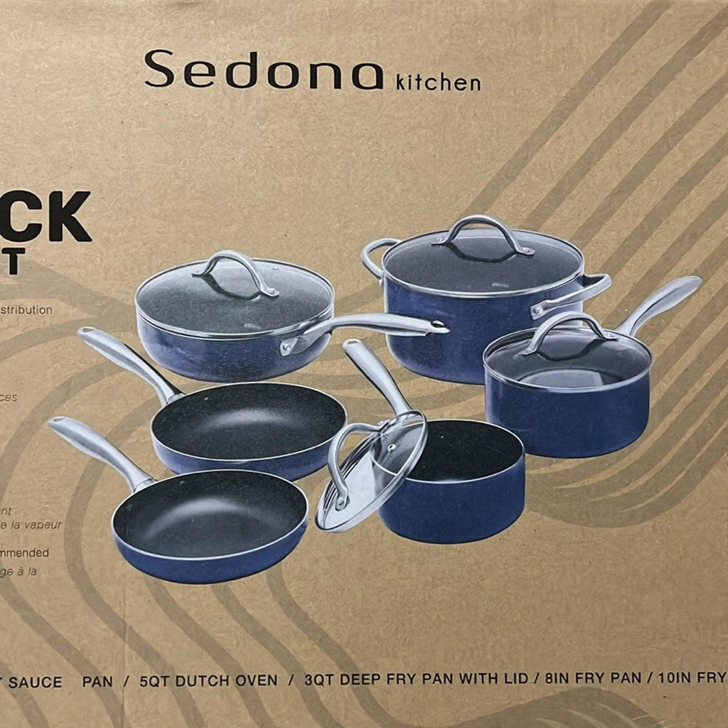 NWT Sedona 10-Piece Non-Stick Cookware Set with Tempered Glass Lid, NEW in Box