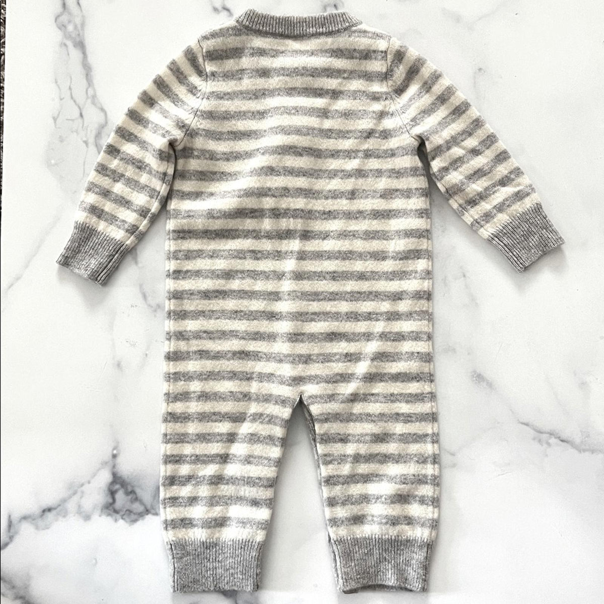 Bloomie's Baby Ivory Grey Stripe Cashmere Coverall, Size 6M, NEW w/Tag $155