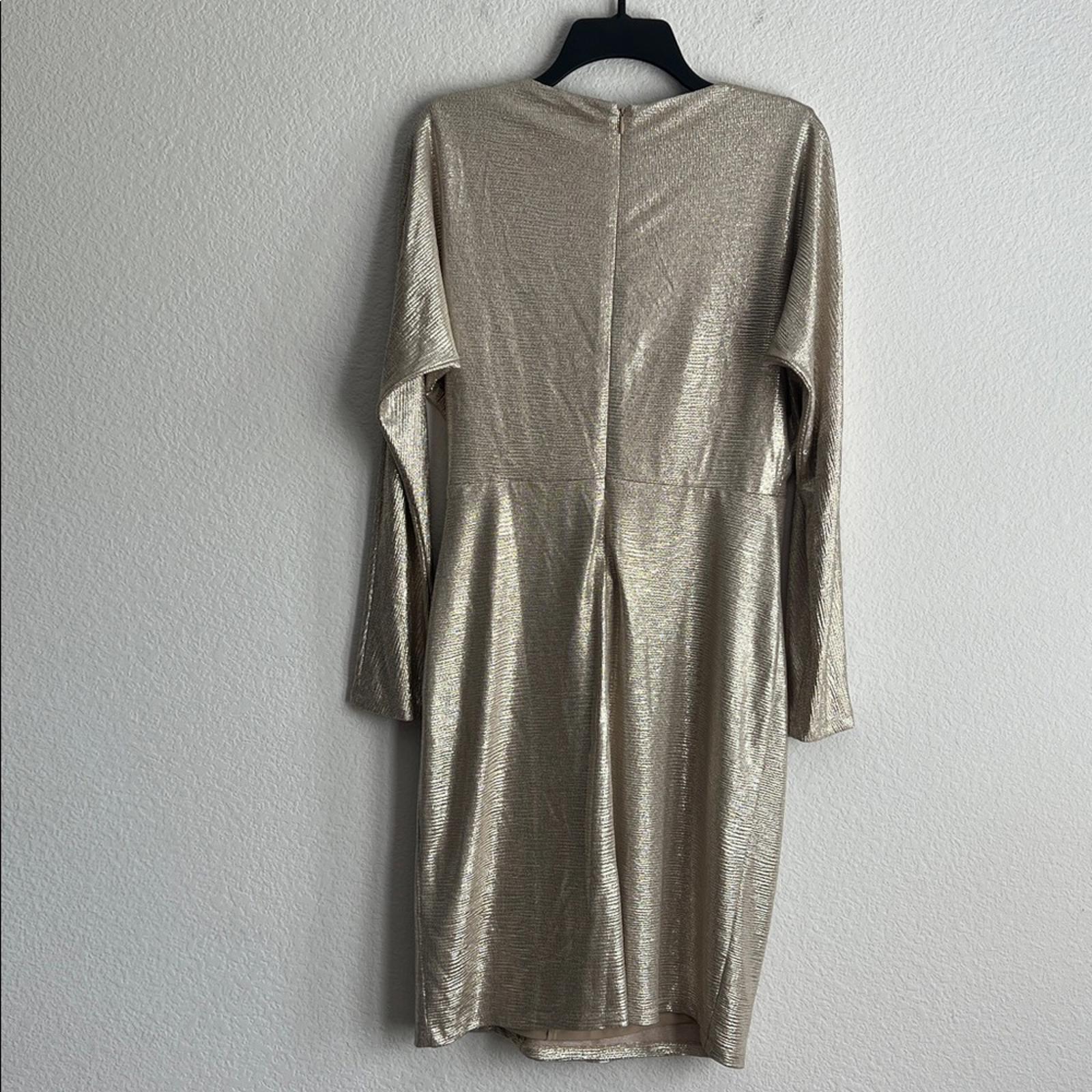 Lauren Ralph Lauren Metallic Stretch Knit Cocktail Dress in Tan/Gold, Size 8 NWT