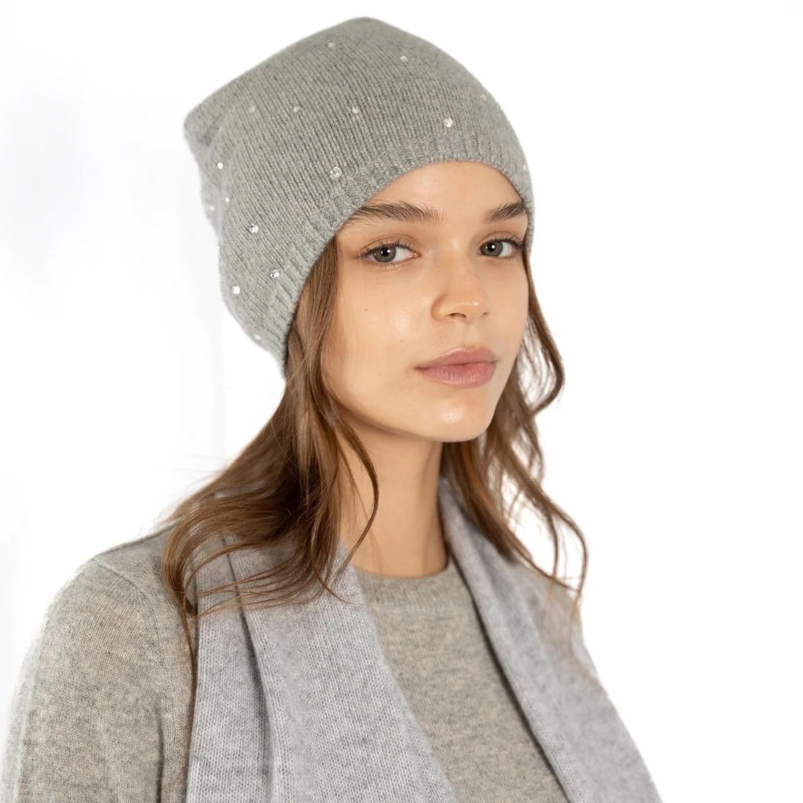 Carolyn Rowan Cashmere Baggy Beanie w/Scattered Swarovski Crystals, OS, NEW