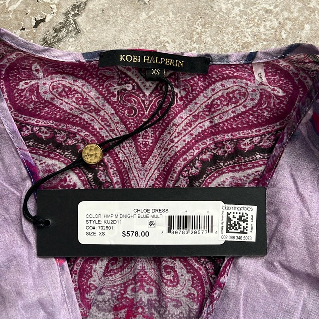 Kobi Halperin Chloe Blouson Sleeve Midi Dress w/Pockets Size XS New w/Tag $578