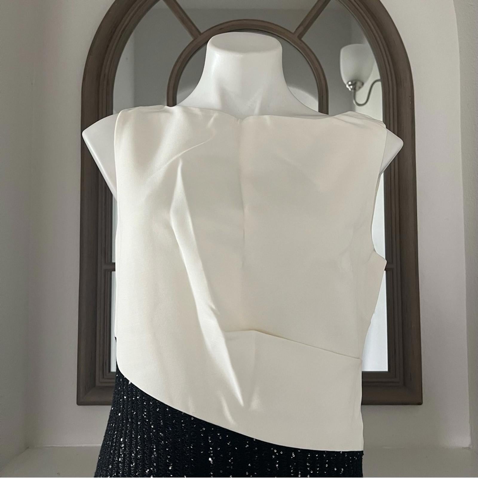 St. John Colorblock Tuxedo Bodice Dress w/Sequin Ribbed Knit, Size 10 NWT $1395