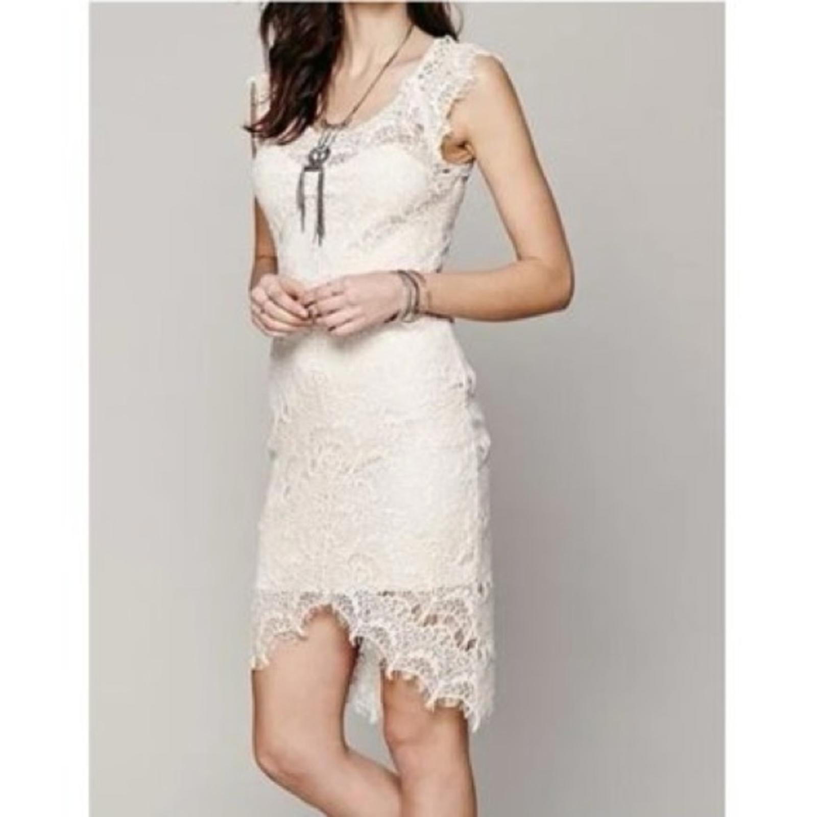 NEW Free People Lace Slip French Court Tea Cream Sheer Dress, Size L Retail $98
