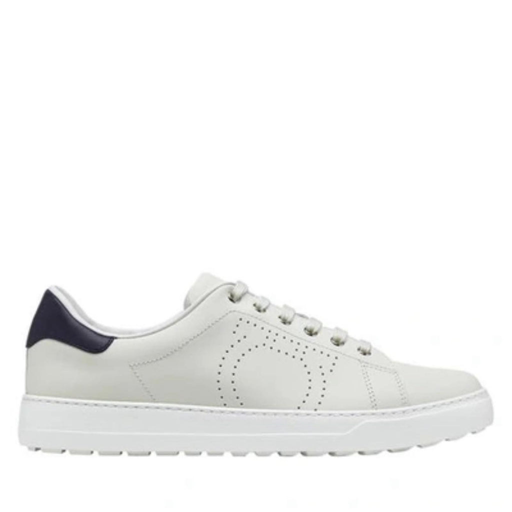 Ferragamo Pierre Low Top Sneakers in White Calf Leather, Size 41 New in Box