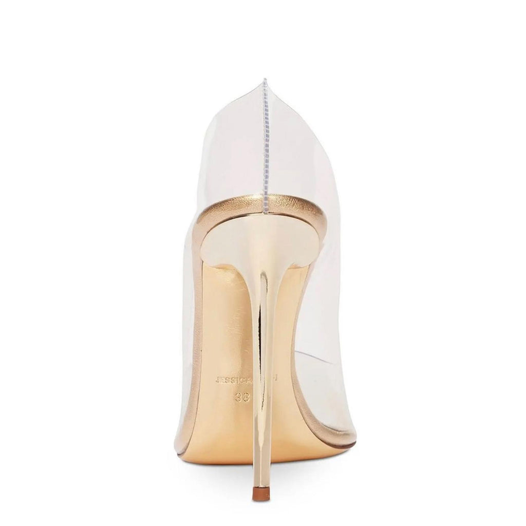 Jessica Rich Fancy Stiletto Clear Vinyl Pumps, Gold Size 37 NEW in Box