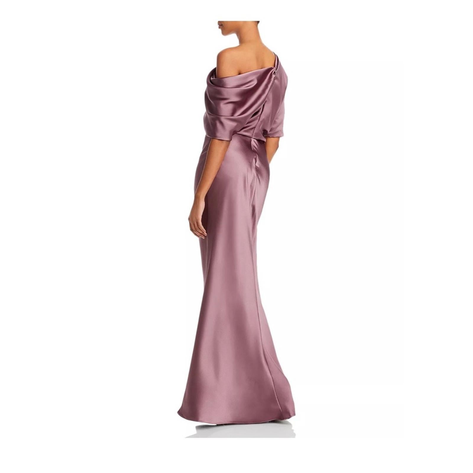 NWT Amsale Draped Satin One Shoulder Dress Mauve, Size 2 New w/Tag