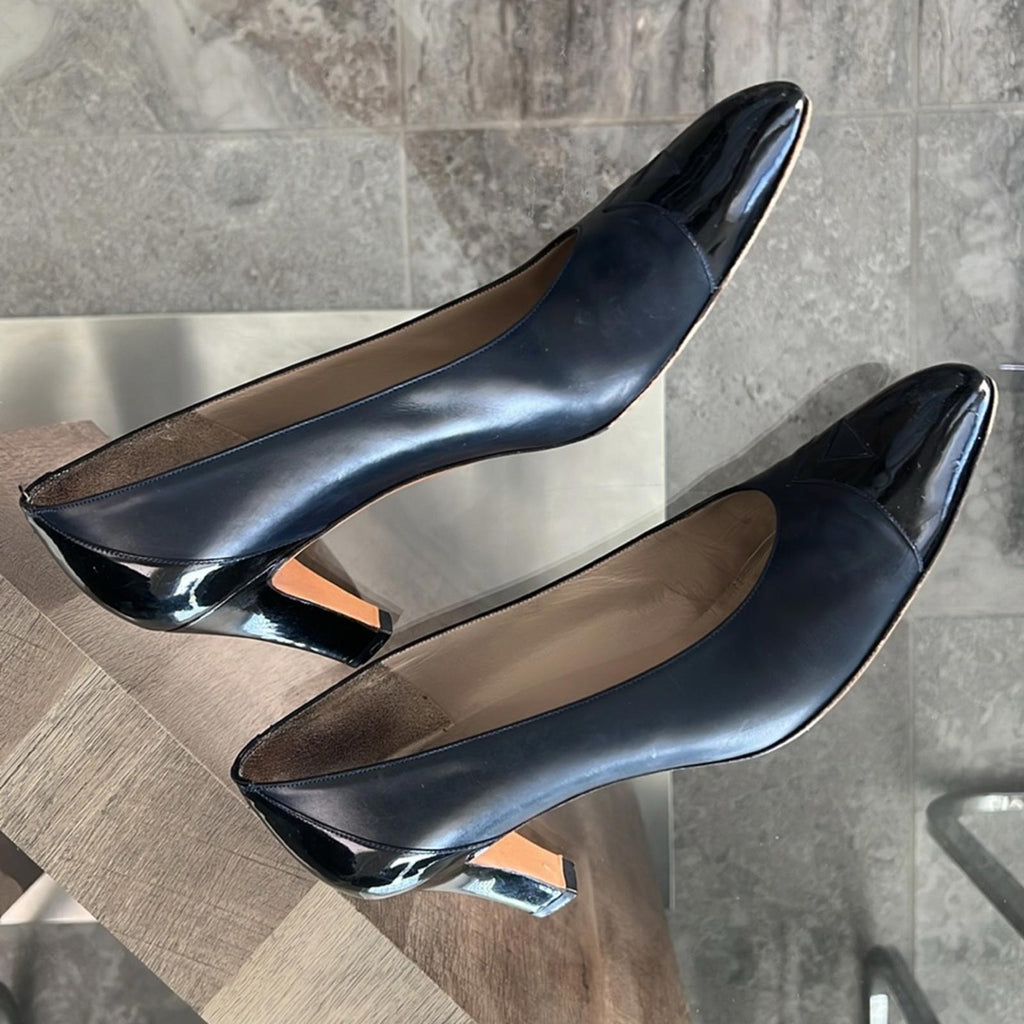 Salvatore Ferragamo Leather Block Heel Shoes, (Made in Italy) Size 10