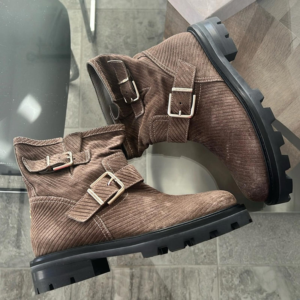 NEW Jimmy Choo Youth II Corduroy Suede Boots, Brown/Clay Size 37.5 New in Box