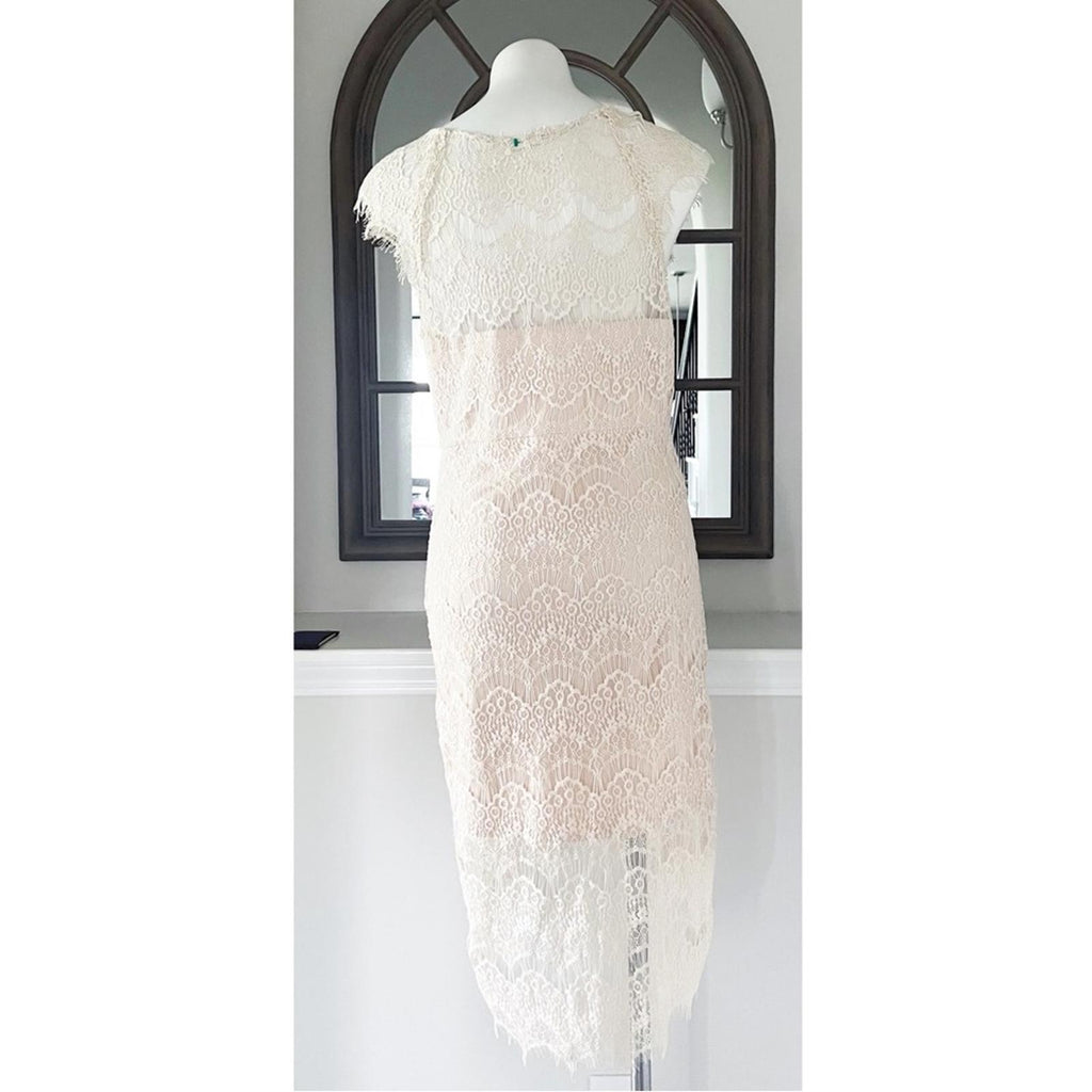 NEW Free People Lace Slip French Court Tea Cream Sheer Dress, Size L Retail $98