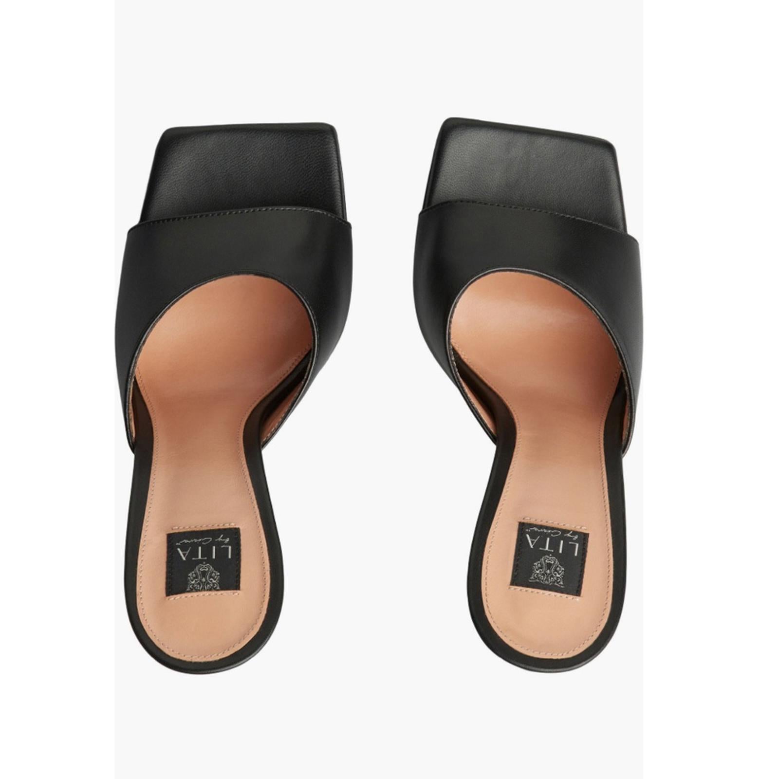 LITA by Ciara Black Solid Square Toe Slide Sandals, L1028-11 Size 42 New in Box