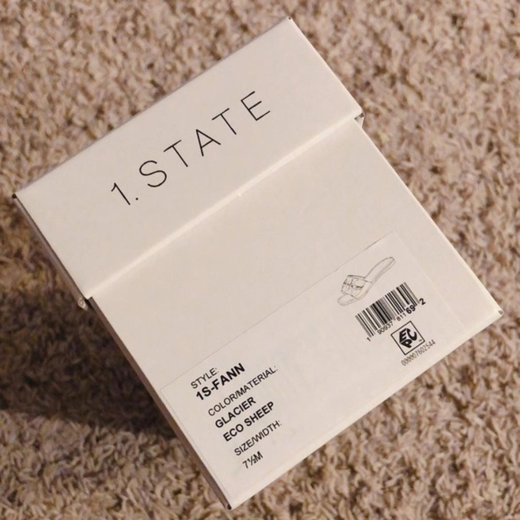 1.State Blue Fann Ruched Leather Slide Sandals, Size 7.5 New in Box