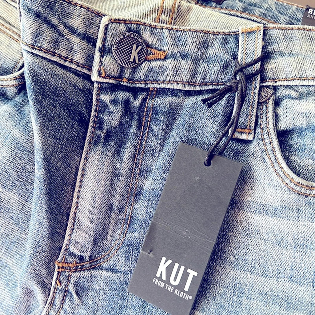 KUT from the Kloth Reese Yellow Stripe Ankle Straight Leg Jeans Size 0 New w/Tag