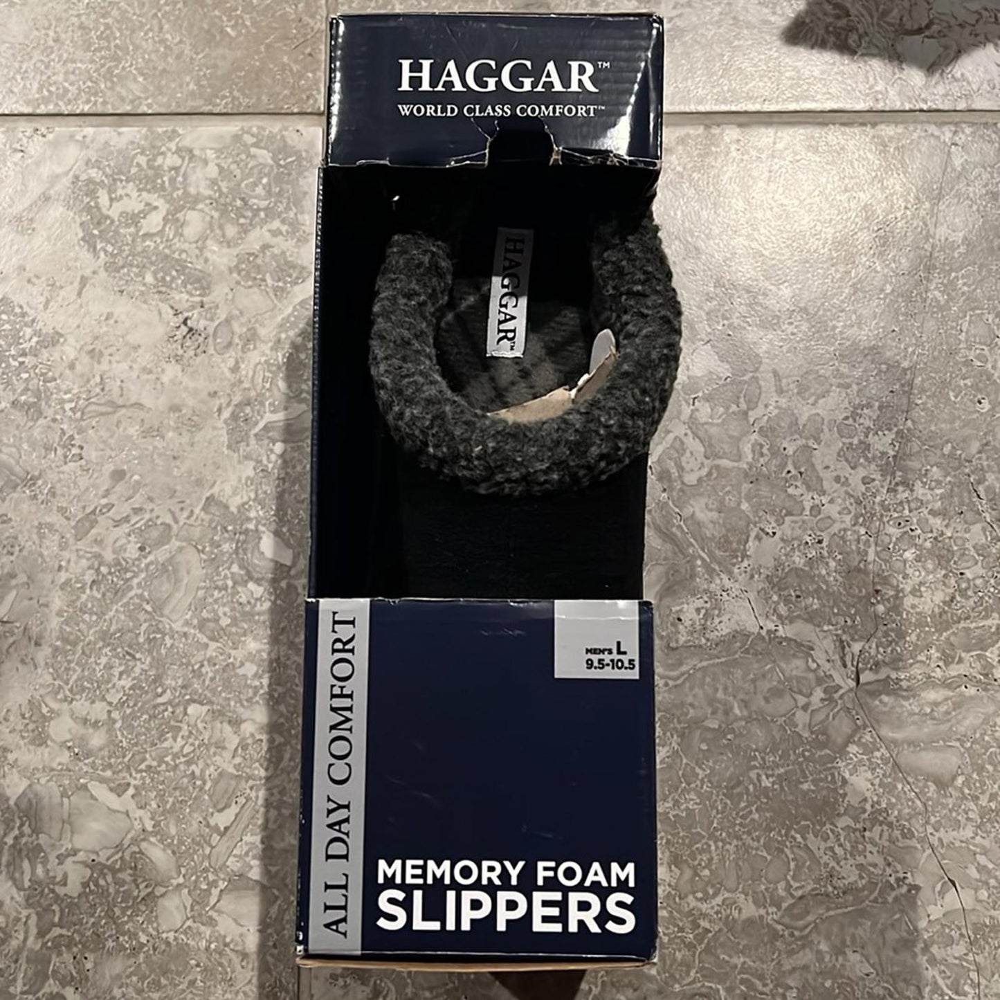 NEW Haggar Men's Faux-Suede Clog Slippers in Black, Size L (9.5-10.5) New in Box