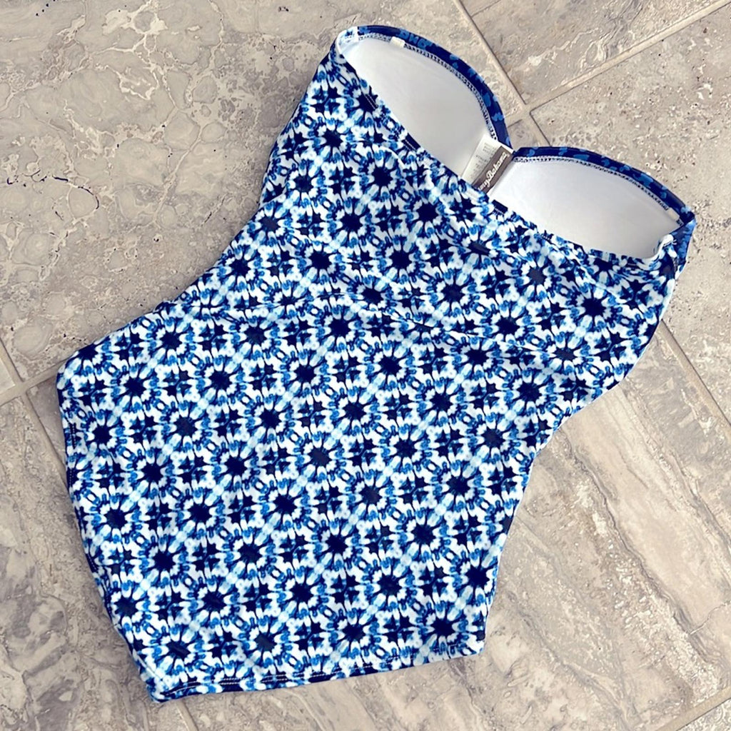 Tommy Bahama Swim Pansy Shirred Bandeau One Piece Swimsuit, Size 6 Excellent!