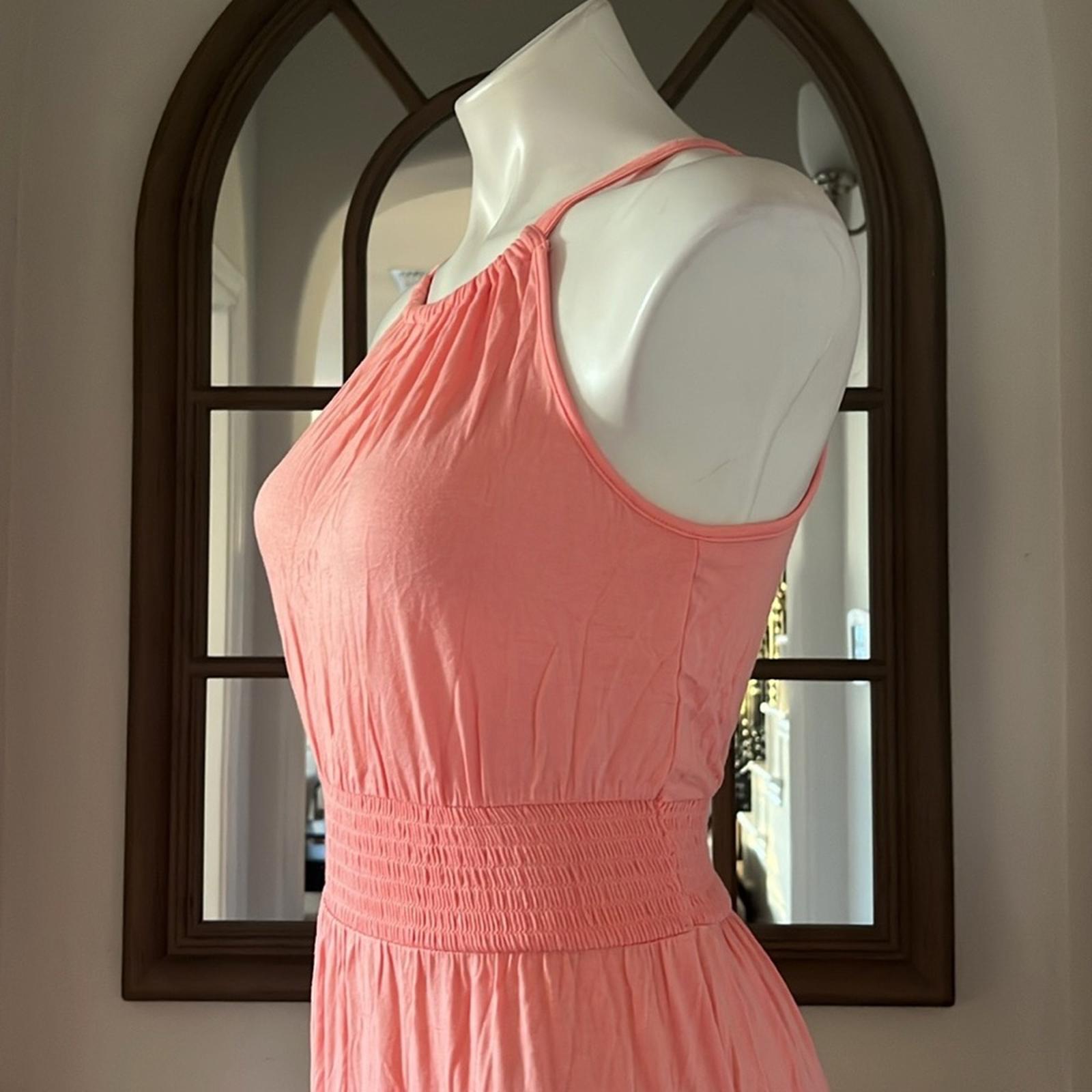 Adyson Parker Color Block Sleeveless Tiered Maxi Dress, Neon Peach Combo NWT