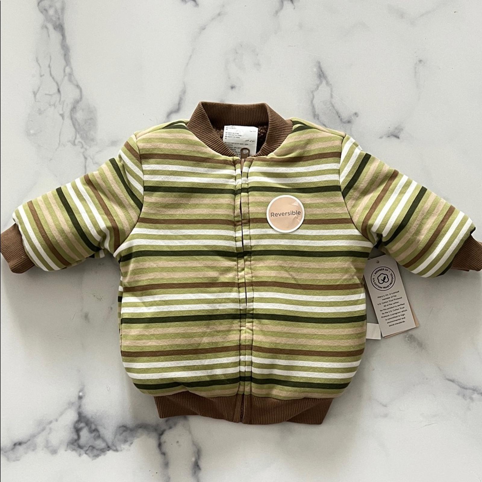 First Impressions Baby Boys Reversible Faux-Sherpa Striped Jacket, Size 0-3M NWT