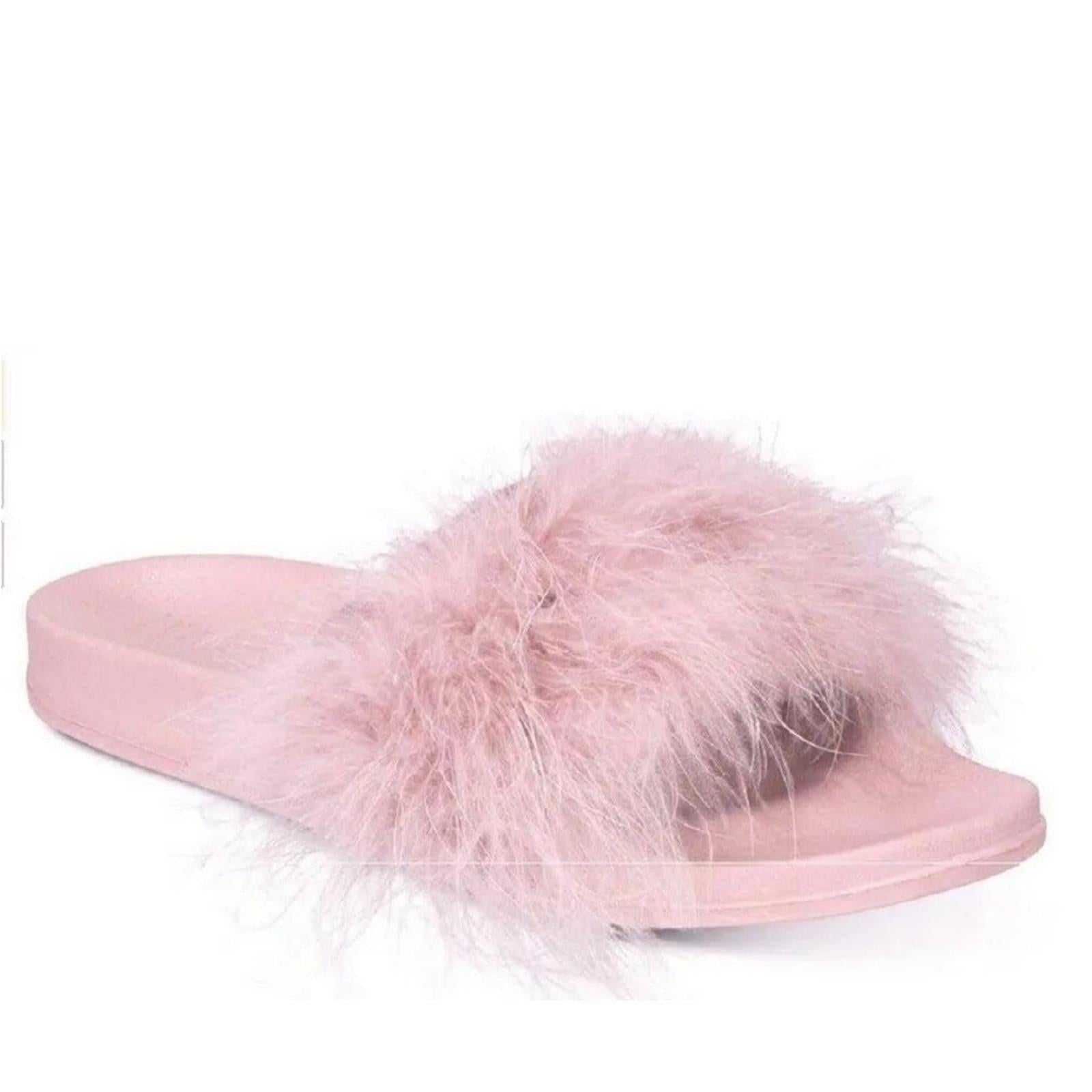 INC Faux-Marabou Slide Slippers in Pink , Size XL 11/12 New w/Tag