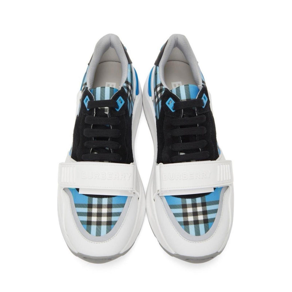 Burberry Blue Check Ramsey Low Top Sneakers, Size EU 43 New in Box