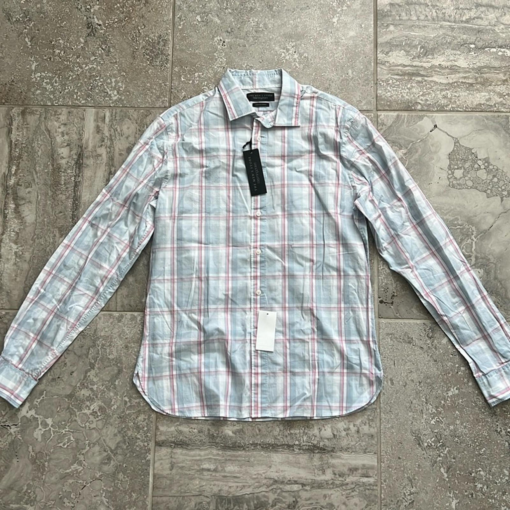 The Men’s Store Bloomingdale’s Plaid Button Up Dress Shirt Blue/ Pink Size M NWT
