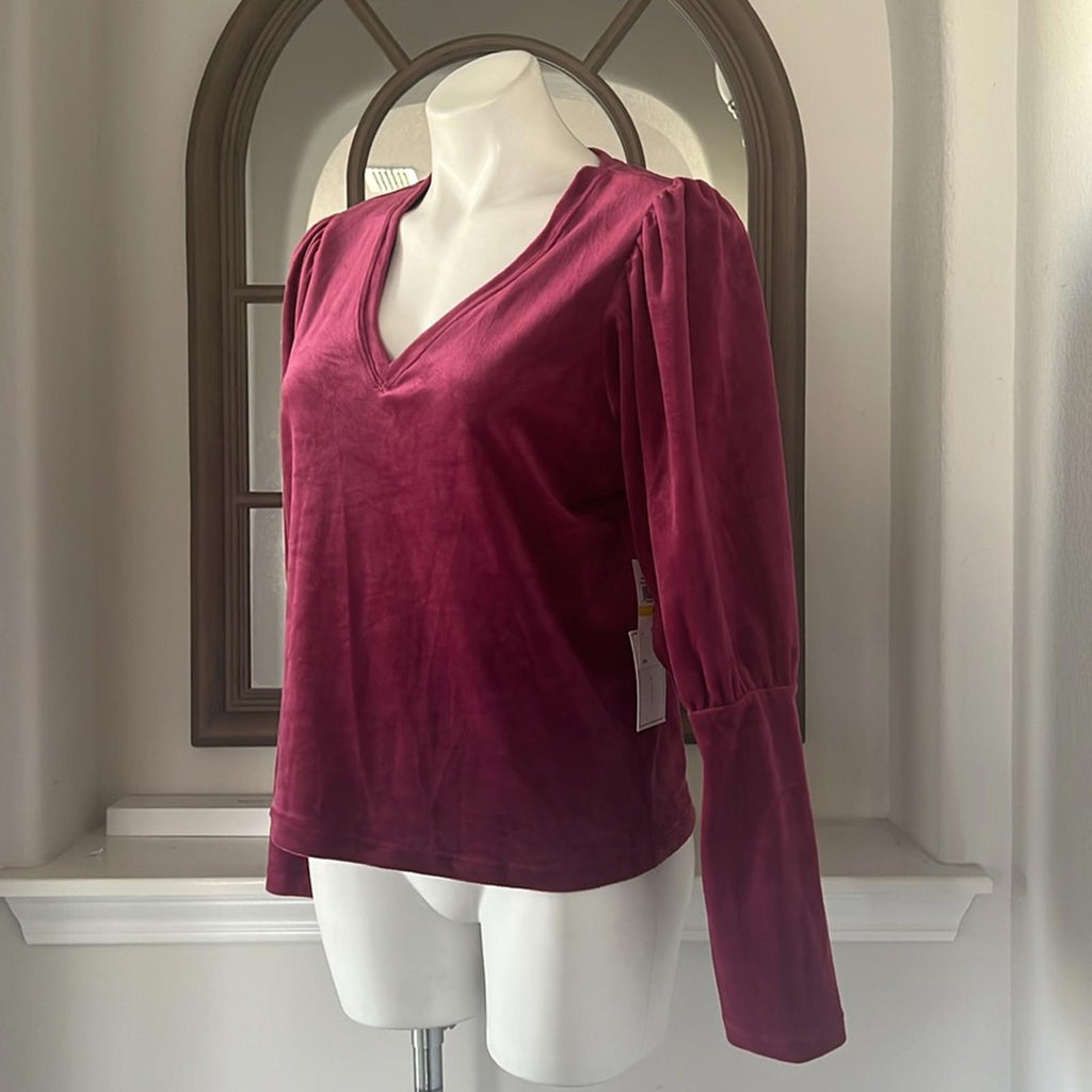 New 1.STATE Velvet V-Neck Blouse in Plum Fairy, Pullover Size M New w/Tag