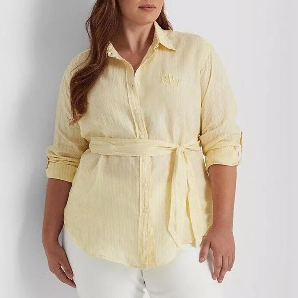 Lauren Ralph Lauren Linen Belted Tunic Blouse in Yellow, Plus Size 2X NEW