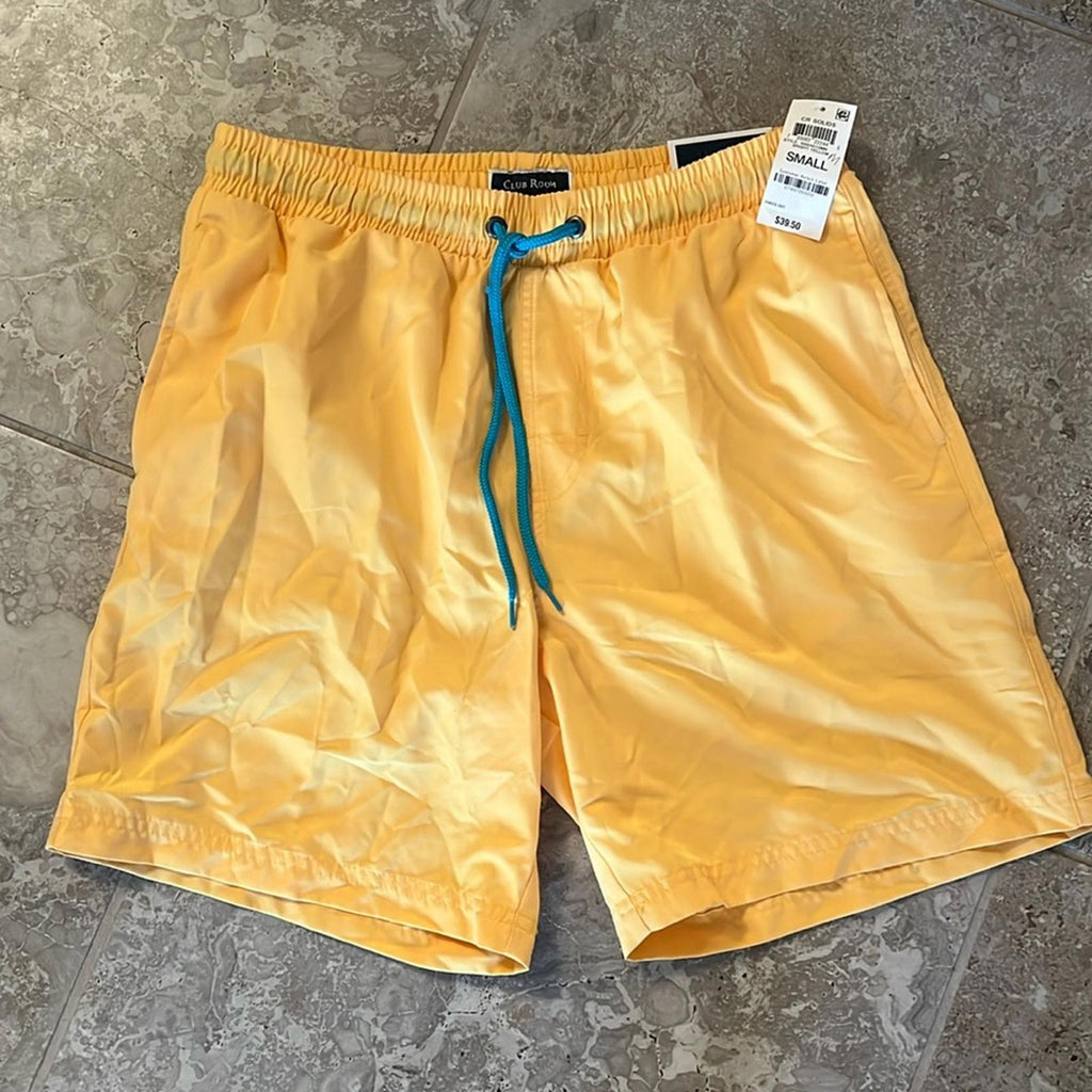 Club Room YELLOW Quick-Dry Performance Solid 7" Inseam Swim Trunks, Size S NWT