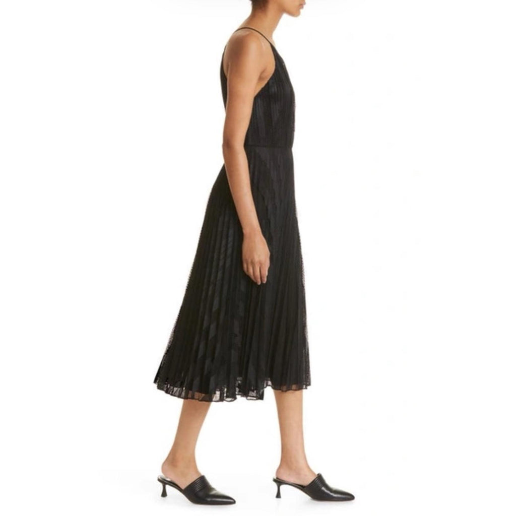 THEORY Pleated Lace Halter Midi Dress in Black, NWT, Size 2, Retail $595